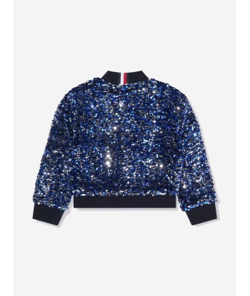 Tommy Hilfiger Girls Sequin Varsity Jacket in Blue pas chere