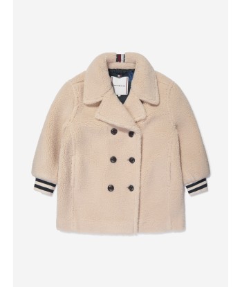 Tommy Hilfiger Girls Teddy Double Breasted Pea Coat in Beige paiement sécurisé