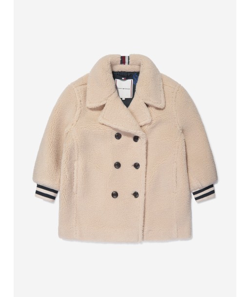 Tommy Hilfiger Girls Teddy Double Breasted Pea Coat in Beige paiement sécurisé