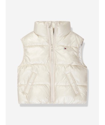 Tommy Hilfiger Girls Glossy Short Puffer Vest in Beige Venez acheter