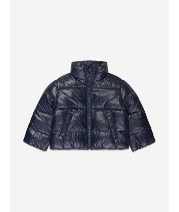 Tommy Hilfiger Girls Glossy Puffer Jacket in Navy destockage