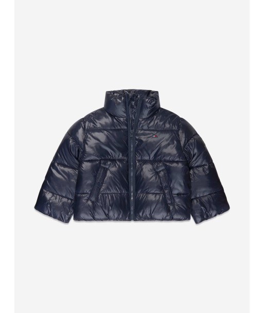 Tommy Hilfiger Girls Glossy Puffer Jacket in Navy destockage