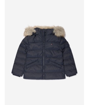 Tommy Hilfiger Girls Essential Down Fur Hood Jacket in Navy Dans la société mordern