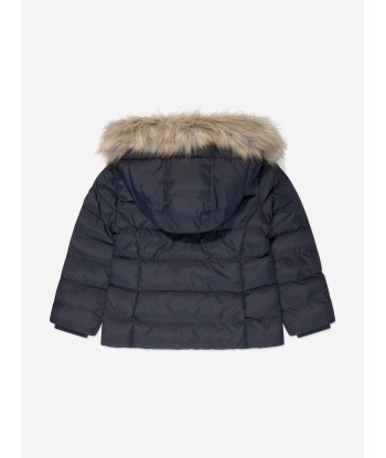 Tommy Hilfiger Girls Essential Down Fur Hood Jacket in Navy Dans la société mordern