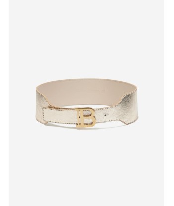 Balmain Girls Laminated Leather Belt in Gold store