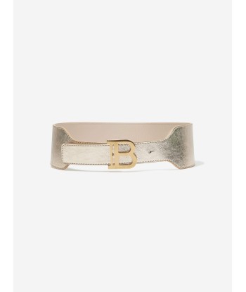 Balmain Girls Laminated Leather Belt in Gold store