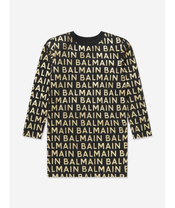 Balmain Girls Logo Sweater Dress in Black pas cher