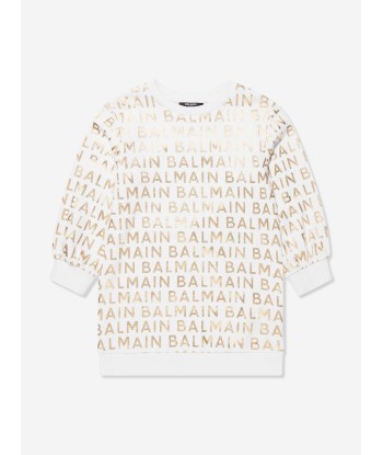 Balmain Girls Logo Sweater Dress in White l'évolution des habitudes 