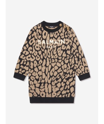 Balmain Girls Leopard Sweater Dress in Brown Voir les baskets