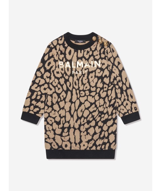 Balmain Girls Leopard Sweater Dress in Brown Voir les baskets