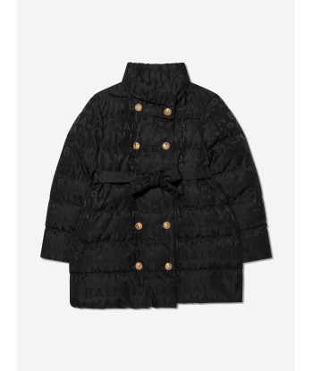 Balmain Girls Tech Jacquard Puffer Coat in Black acheter