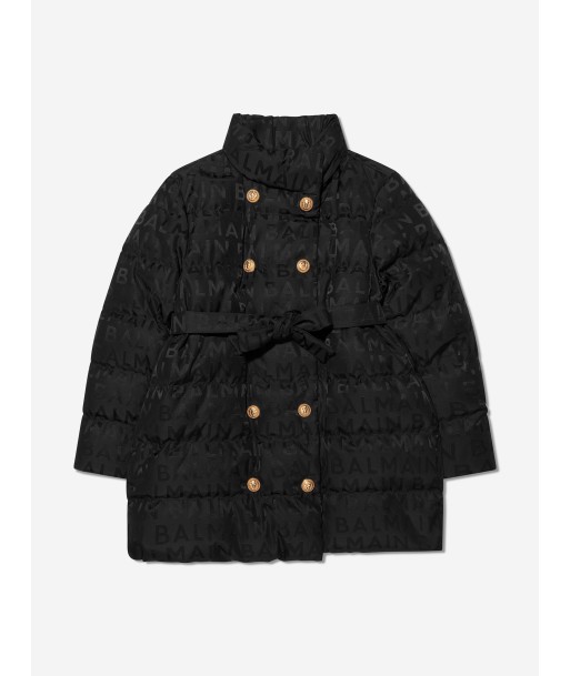 Balmain Girls Tech Jacquard Puffer Coat in Black acheter