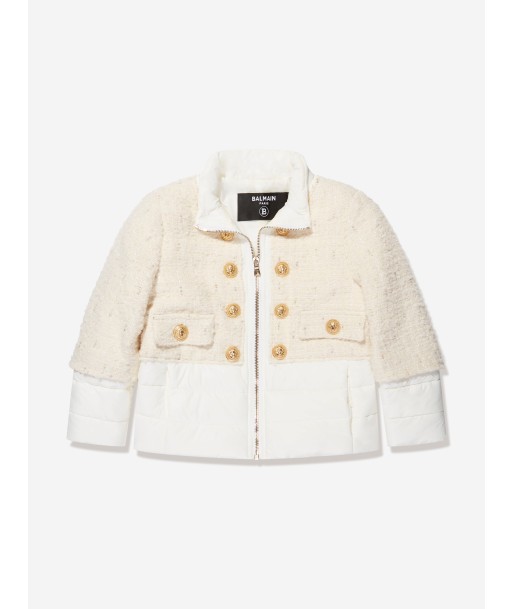 Balmain Girls Tweed Cloth Jacket in Ivory 2023