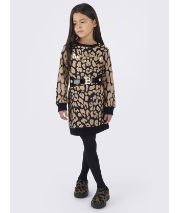 Balmain Girls Leopard Sweater Dress in Brown Voir les baskets