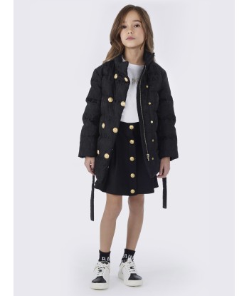 Balmain Girls Tech Jacquard Puffer Coat in Black acheter