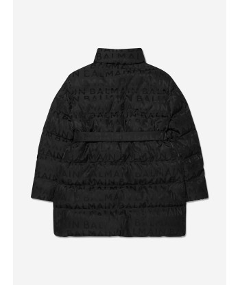 Balmain Girls Tech Jacquard Puffer Coat in Black acheter