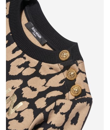 Balmain Girls Leopard Sweater Dress in Brown Voir les baskets