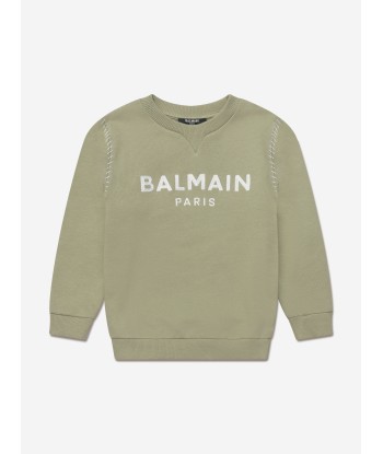 Balmain Kids Logo Sweatshirt in Green Les magasins à Paris