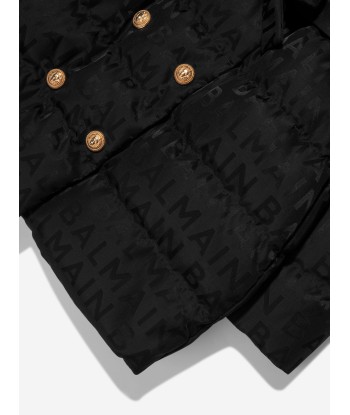 Balmain Girls Tech Jacquard Puffer Coat in Black acheter