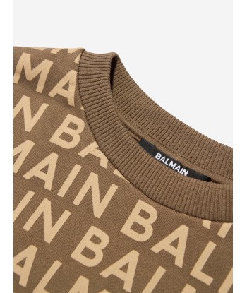 Balmain Kids Logo Sweatshirt in Brown Les magasins à Paris et en Île-de-France