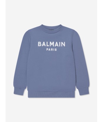 Balmain Kids Logo Sweatshirt in Blue Dans la société mordern