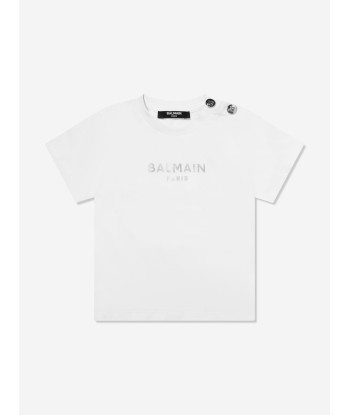 Balmain Baby Girls Logo T-Shirt in White des créatures d'habitude