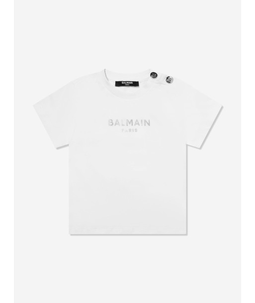 Balmain Baby Girls Logo T-Shirt in White des créatures d'habitude