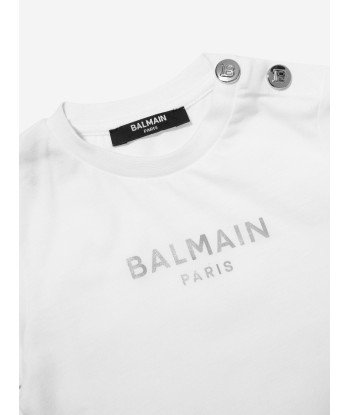 Balmain Baby Girls Logo T-Shirt in White des créatures d'habitude