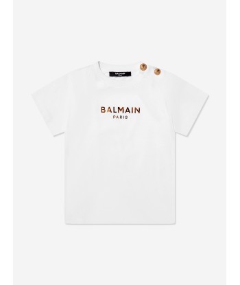 Balmain Baby Logo T-Shirt in White en stock