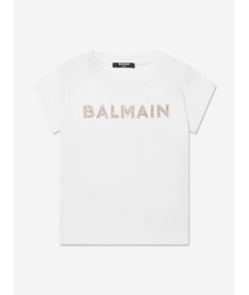 Balmain Girls Logo T-Shirt in White est présent 