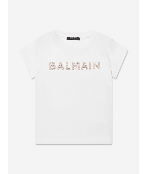 Balmain Girls Logo T-Shirt in White est présent 