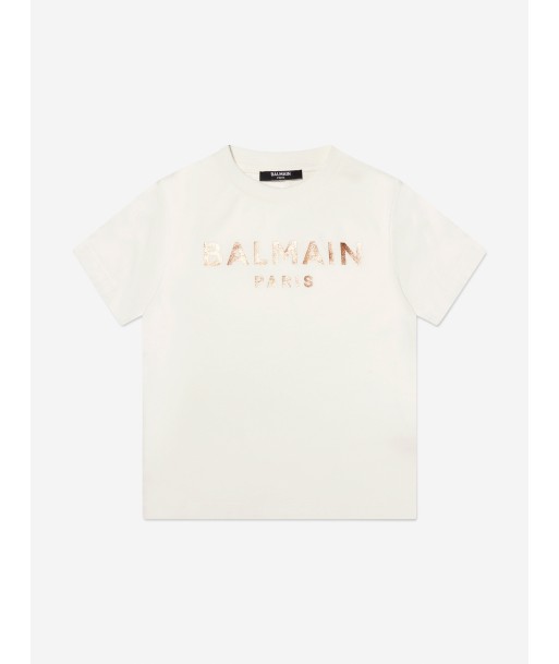 Balmain Girls Logo T-Shirt in Ivory le concept de la Pate a emporter 