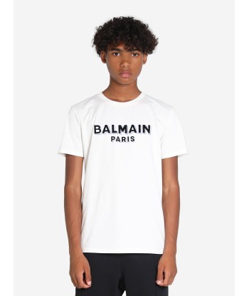 Balmain Boys Logo T-Shirt in Ivory des créatures d'habitude