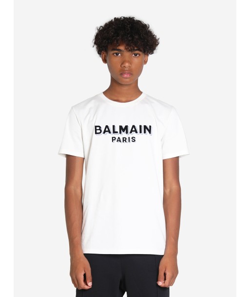 Balmain Boys Logo T-Shirt in Ivory des créatures d'habitude