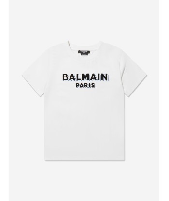 Balmain Boys Logo T-Shirt in Ivory des créatures d'habitude