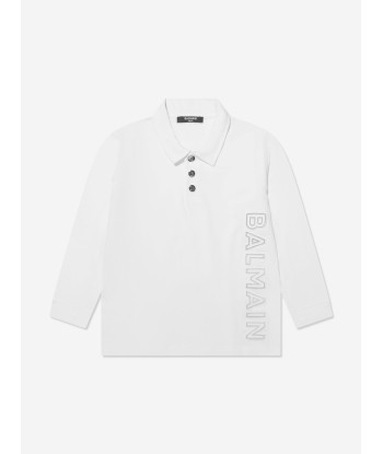 Balmain Boys Long Sleeve Polo Shirt in White Venez découvrir notre 