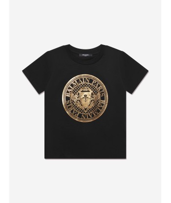 Balmain Boys Logo Print T-Shirt in Black Fin de série