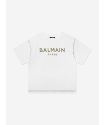 Balmain Boys Logo T-Shirt in White Jusqu'à 80% De Réduction