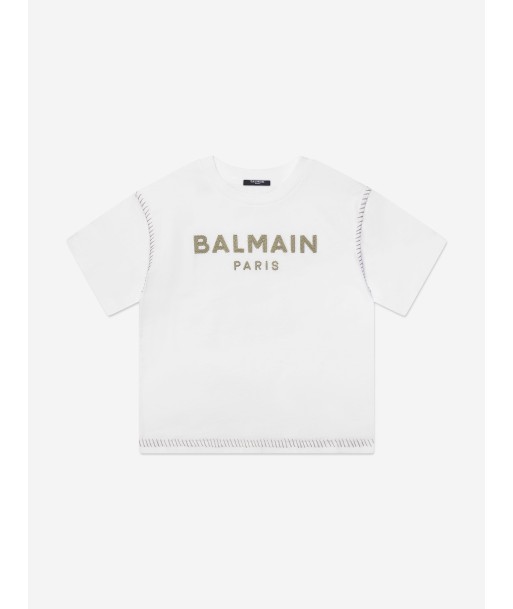 Balmain Boys Logo T-Shirt in White Jusqu'à 80% De Réduction