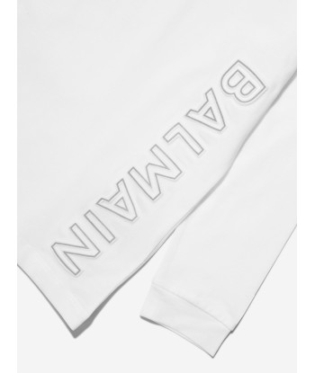 Balmain Boys Long Sleeve Polo Shirt in White Venez découvrir notre 