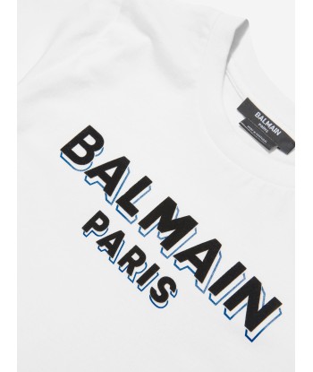 Balmain Boys Logo T-Shirt in Ivory des créatures d'habitude