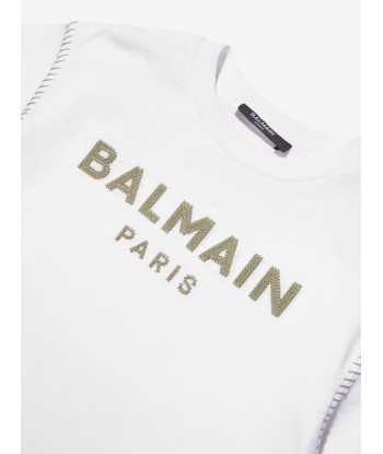 Balmain Boys Logo T-Shirt in White Jusqu'à 80% De Réduction