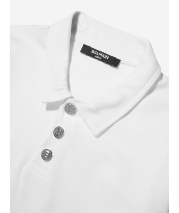 Balmain Boys Long Sleeve Polo Shirt in White Venez découvrir notre 