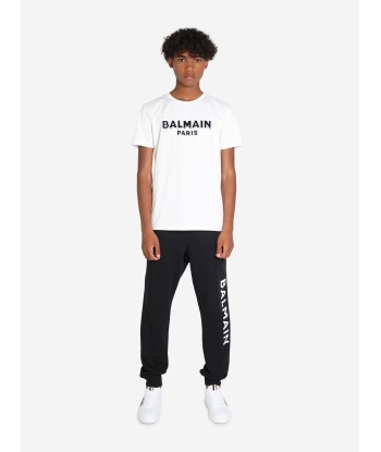 Balmain Boys Logo T-Shirt in Ivory des créatures d'habitude