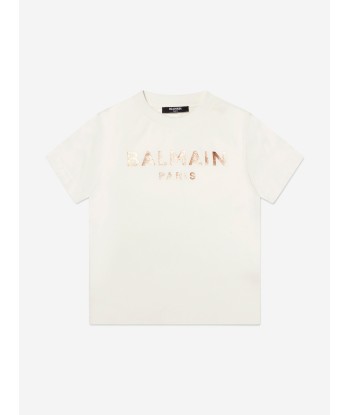 Balmain Girls Logo T-Shirt in Ivory le concept de la Pate a emporter 