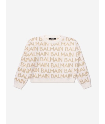 Balmain Girls Logo Jumper in Ivory outlet