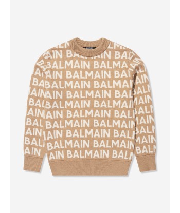 Balmain Boys Wool Mix Knit Jumper in Brown store