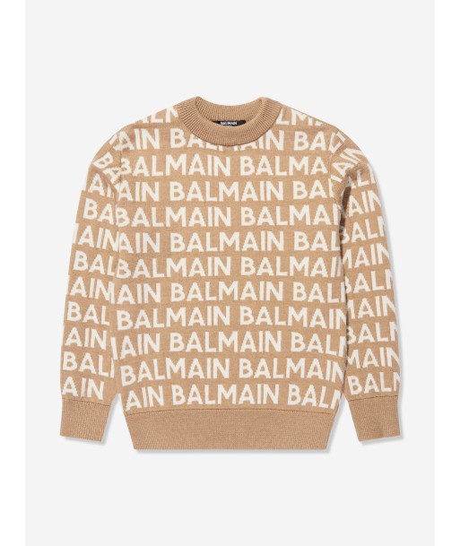 Balmain Boys Wool Mix Knit Jumper in Brown store