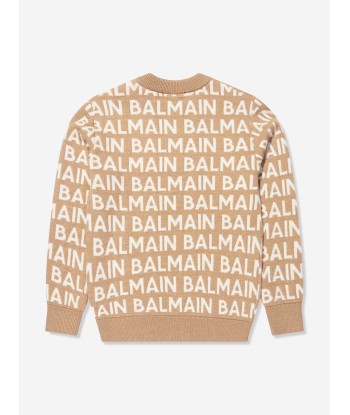 Balmain Boys Wool Mix Knit Jumper in Brown store