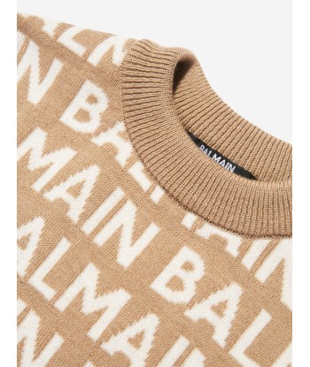 Balmain Boys Wool Mix Knit Jumper in Brown store